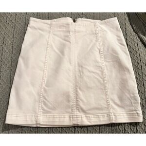 Free People White Denim Mini Skirt High Waisted Paneled A-Line Size 10